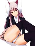  animal_ears artist_request blazer blush bunny_ears jacket long_hair panties pink_hair red_eyes reisen_udongein_inaba sitting skirt solo thighhighs thighs touhou underwear 