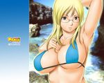  action_pizazz armpits bikini blonde_hair breasts censored_background cleavage glasses large_breasts long_hair pixelated saigadou solo swimsuit wallpaper 