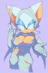  anthro bandage_wraps bat_wings big_breasts big_ears blue_eyeshadow breasts bulging_breasts chiropteran eyeshadow female hair inkuusan looking_aside makeup mammal membrane_(anatomy) membranous_wings mummy_costume mummy_wrappings orange_body rouge_the_bat sega small_waist solo sonic_the_hedgehog_(series) white_hair white_head wings 