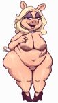  absurd_res anthro areola bead_necklace bedroom_eyes big_breasts black_eyes blonde_hair breasts brown_areola brown_nipples chipchell domestic_pig female hair hi_res huge_hips huge_thighs looking_at_viewer mammal miss_piggy muppets narrowed_eyes navel nipples open_mouth overweight overweight_anthro overweight_female seductive solo suid suina sus_(pig) tan_body thick_thighs wide_hips 
