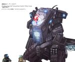  1boy assault_visor blue_eyes extra_eyes grapple_pilot_(titanfall_2) green_eyes gun hand_on_own_thigh helmet highres humanoid_robot kotone_a legion_(titanfall_2) looking_down looking_up mecha mrvn one-eyed pilot_(titanfall_2) robot science_fiction solo_focus titan_(titanfall) titanfall_(series) titanfall_2 twitter_username weapon weapon_on_back white_background 