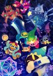  absurdres aircraft airship bandana bandana_waddle_dee dragon extra_faces galaxia_(sword) glowing glowing_eyes green_headwear hammer hat highres king_dedede kirby kirby&#039;s_return_to_dream_land kirby_(series) landia lor_starcutter magolor mask meta_knight polearm spear suyasuyabi sword ultra_sword weapon wings 