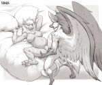  anthro avian bed belly big_belly breasts canid canine duo ear_piercing ear_ring feathered_wings feathers felid female female_penetrated furniture greyscale gryphon hybrid interspecies knot lion lying male male/female male_penetrating male_penetrating_female mammal mane maned_wolf monochrome mythological_avian mythology nawka nipples nude on_back on_bed pantherine penetration piercing pillow pregnant pregnant_female pregnant_sex rajha ring_piercing sex sketch spread_legs spreading swanson vaginal vaginal_penetration wings 