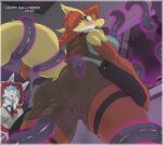  2022 anthro blush breasts camel_toe canid canine clothed clothing colored delphox english_text eyewear female fur generation_3_pokemon generation_6_pokemon genital_outline genitals glasses halloween hi_res holidays imminent_sex latias legendary_pokemon male mammal maya_del_phox meri_(zerofox1000) nintendo pokemon pokemon_(species) purple_tentacles pussy pussy_outline standing tentacle_around_leg tentacle_around_tail tentacles text video_games yellow_body yellow_fur zerofox1000 