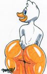  2021 anatid anseriform anthro avian bird butt butt_focus duck girly huge_thighs looking_at_viewer looking_back looking_back_at_viewer male mascot parasitedeath pato_purific solo tagme thick_thighs traditional_media_(artwork) wide_hips 