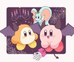  :d angel_wings blush_stickers bow chandelier demon_horns demon_tail demon_wings elfilin fang halloween halloween_costume horns kirby kirby_(series) mofupoyo open_mouth pink_bow pitchfork silk smile spider_web tail waddle_dee wings 