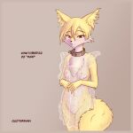  2022 absurd_res anthro biped blush breasts canid canine clothing collar female fox genitals hi_res kinktober mammal nipples pussy quotermain red_eyes standing translucent translucent_clothing 