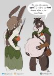 after_vore anthro bag cape cloak clothed clothing dragoneater equid equine female harness hi_res horse hynder_(character) lagomorph leporid male male/female mammal melee_weapon nipple_piercing nipples onomatopoeia piercing polearm rabbit same_size_vore simple_background soft_vore solo sound_effects spear speech_bubble text vore weapon 