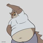  absurd_res anthro belly belly_overhang big_belly canid canine canis clothing dreamworks fattytober hi_res male mammal mindof moobs mr._wolf_(the_bad_guys) overweight overweight_male stretching sweatpants the_bad_guys tight_clothing weight_gain wolf 