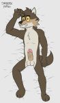  anthro canid canine canis dakimakura_design darkyapper dreamworks erection genitals hi_res humanoid_genitalia humanoid_penis male male/male mammal mr._wolf_(the_bad_guys) penis smile solo the_bad_guys wolf 