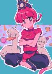  bird blush breasts cat closed_eyes duck glasses highres menma_(enaic31) mousse_(duck)_(ranma_1/2) mousse_(ranma_1/2) on_floor p-chan pig ranma-chan ranma_1/2 red_hair saotome_ranma shampoo_(cat) sitting smile twitter_username 