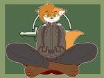  2022 4_toes absurd_res anthro barefoot black_nose canid canine clothed clothing crossed_legs crossgender feet fingers fluffy fluffy_tail fox foxhole fur hair hi_res male mammal nikki_mccafferty_(rockethawk) orange_body orange_fur orange_hair short_hair sitting smile solo the_man toes video_games white_body white_fur 