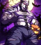  abs absurd_res anthro bat_wings biceps big_muscles body_hair canid canine canis chest_hair chiropteran claws clothed clothing drks hair hairy hairy_arms halloween halloween_2022 halloween_decoration halloween_theme hi_res holidays jack-o&#039;-lantern male mammal membrane_(anatomy) membranous_wings muscular muscular_anthro muscular_male nipples pecs pubes solo were werecanid werecanine werewolf wings wolf 