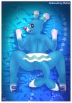  anthro blue_body brionne butt female generation_7_pokemon genitals hi_res looking_at_viewer nintendo open_mouth pokemon pokemon_(species) pokemorph pussy red_eyes shinn solo spread_legs spreading video_games 