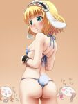  1girl animal_ears ass awa black_hairband blonde_hair blue_eyes blush breasts closed_mouth fake_animal_ears fake_tail frills gochuumon_wa_usagi_desu_ka? hairband kirima_syaro rabbit_ears rabbit_tail short_hair simple_background solo swimsuit tail 