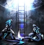  4_ears absurd_res avali behind_view braid_(k&#039;braid) clothed clothing crouching digitigrade duo eili_(k&#039;braid) female headgear headwear hi_res ladder long_tail male multi_ear zpehzyu 