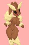  absurd_res anthro big_breasts black_sclera breasts brown_nipples buckteeth female fluffy_ears flutterthrash generation_4_pokemon genitals hi_res lopunny nintendo nipples nude open_mouth open_smile pokemon pokemon_(species) pussy smile solo teeth video_games wrist_fluff 