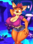  activision anthro big_breasts blush bodily_fluids body_swap breasts cleavage clothed clothing crash_bandicoot crash_bandicoot_(series) dracojeff erect_nipples female huge_breasts male nipples solo sweat thick_thighs video_games wide_hips 