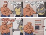  absurd_res angry anthro body_hair bottomwear catfishing chat chubby_male clothing comic domestic_pig door_slam duo felid gesture hi_res holding_object holding_phone jockstrap jockstrap_only joe_(nanoff) jumpsuit male mammal mechanic musclegut muscular muscular_male nanoff pantherine phone pointing pointing_at_self rhinocerotoid shirt shirtless_male shorts suid suina sus_(pig) tank_top topwear underwear unzipped_bodysuit 
