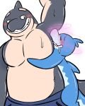  2019 anthro armpit_fetish armpit_sniffing belly blue_body blush cetacean delphinoid duo grey_body kemono mammal marine musk nakadashimashta oceanic_dolphin orca overweight sniffing toothed_whale 