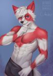  absurd_res anthro ariagoldberry canid canine clothing culpeo_fox hi_res holding_chin lycalopex male mammal muscular muscular_anthro muscular_male renais_(kaixo) solo suggestive suggestive_look suggestive_pose underwear 