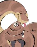  anthro beard coiling coiling_another dominant dramamine duo eye_contact facial_hair hi_res hypnosis hypnotic_eyes looking_at_another male male/male mammal mind_control mustache reptile scalie simple_background size_difference snake tongue tongue_out ursid white_background 