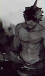  1boy beam_(chainsaw_man) chainsaw_man facing_viewer grey_background greyscale highres in_water monochrome nakano_(2_mannaka) no_eyes shark_boy sharp_teeth simple_background solo teeth topless_male 