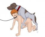  anal anal_penetration bestiality canid canine canis collar domestic_dog duo feral genitals human leash_and_collar male male/male mammal penetration penis simple_background slave unknown_artist 