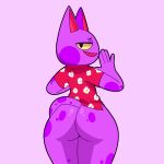  animal_crossing anthro bob_(animal_crossing) bottomless bottomless_male butt clothed clothing digital_media_(artwork) domestic_cat felid feline felis fur golde hi_res looking_at_viewer looking_back male mammal nintendo open_mouth purple_body purple_fur shirt solo topwear video_games 