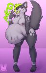  alexa(datcake) anthro belly big_belly bloated cabezilla ear_piercing female fluffy fluffy_tail fur green_insides hand_print hi_res hyaenid mammal navel navel_piercing nipples piercing purple_eyes sagging_belly spots spotted_body spotted_fur swallowing vore 