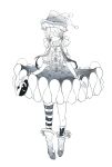  1girl alternate_costume ankle_boots asymmetrical_legwear bangs bare_shoulders boots bow bowtie closed_eyes clown_mask dress facing_viewer frilled_dress frills full_body genderswap genderswap_(otf) ghost_quartz_(houseki_no_kuni) gloves gradient_hair greyscale hair_over_one_eye hat highres holding holding_mask houseki_no_kuni jester_cap kneehighs long_hair mask mask_removed monochrome multicolored_hair neck_ruff one_eye_covered pointy_footwear pom_pom_(clothes) puffy_short_sleeves puffy_sleeves shieryue164 short_sleeves simple_background single_kneehigh single_sock single_thighhigh socks solo standing star_(symbol) star_print striped striped_thighhighs thighhighs 