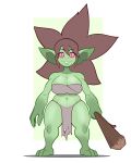  3_toes 4_fingers absurd_res big_breasts blen_bodega bottomwear breasts brown_hair cleavage clothed clothing club_(disambiguation) club_(weapon) digital_media_(artwork) eyelashes feet female fingers goblin goobie_(da3rd) green_body green_skin hair hi_res holding_club holding_melee_weapon holding_object holding_weapon humanoid humanoid_pointy_ears loincloth looking_at_viewer mammal melee_weapon navel not_furry notched_ear pupils red_sclera sharp_teeth short_stack simple_background slit_pupils smile smiling_at_viewer solo standing teeth thick_thighs toes topwear weapon 