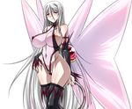  areola_slip areolae blush bodysuit breasts butterfly_wings covered_nipples curvy elbow_gloves frown gloves grey_eyes groin hajime_shindo hand_on_thigh highleg highleg_leotard huge_breasts kudou_ayame leotard long_hair looking_at_viewer magical_arms_angel_nana navel revealing_clothes see-through silver_hair solo thighhighs very_long_hair wide_hips wings 