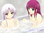  angel_beats! bathtub brown_eyes green_eyes long_hair multiple_girls niwatori_kokezou nude purple_hair short_hair tenshi_(angel_beats!) white_hair yuri_(angel_beats!) 