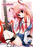  angel_beats! ankle_lace-up bad_id bad_pixiv_id bat_wings cross-laced_footwear fang guitar instrument long_hair open_clothes open_shirt pink_eyes pink_hair school_uniform serafuku shiroi_noria shirt solo tail thigh_strap two_side_up wings yui_(angel_beats!) 