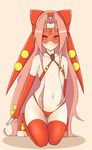  emukon flat_chest gen_2_pokemon kneeling long_hair octillery personification pokemon simple_background solo swimsuit very_long_hair visor 