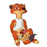  alpha_channel anthro anus balls bottomless bow christmas clothed clothing disney duke_weaselton erection gift half-closed_eyes holidays looking_at_viewer magzol male mammal mustelid pawpads penis ribbons shirt simple_background sitting smile solo spreading tag tank_top text transparent_background weasel zootopia 