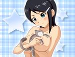  animal_between_breasts argon bad_id bad_pixiv_id between_breasts black_hair blue_eyes blush breast_pillow breasts cat censored convenient_censoring cuddling hair_ornament hairclip holding hug idolmaster idolmaster_dearly_stars kitten large_breasts mizutani_eri nude short_hair sleeping smile solo upper_body 