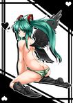  :3 ass back bad_id bad_pixiv_id butt_crack from_behind green_eyes green_hair hatsune_miku kneehighs long_hair looking_back pako_(moto_paco) panties sitting socks solo striped striped_panties topless twintails underwear vocaloid wings 