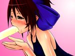  blush bow cupping_hands food one-piece_swimsuit oral popsicle samurai_spirits school_swimsuit sexually_suggestive solo_focus swimsuit yukisaki_miale 