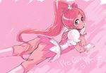  ass boots bottomless bow cure_blossom demag hanasaki_tsubomi heartcatch_precure! knee_boots magical_girl pink pink_background pink_bow pink_eyes pink_hair ponytail precure solo sweat 