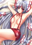  :o adapted_costume areolae armpits arms_behind_head arms_up bad_id bad_pixiv_id bangs beach borrowed_design bow breasts collarbone fujiwara_no_mokou hair_bow large_breasts long_hair looking_at_viewer lying mikan_(5555) naked_suspenders navel on_back open_mouth outdoors ponytail red_eyes revealing_clothes silver_hair solo straight_hair suspenders thighs topless touhou v-shaped_eyebrows very_long_hair 