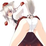  animal_ears ass bent_over blush embarrassed from_behind hat inubashiri_momiji looking_back panties purple_eyes silve silver_hair skirt skirt_lift solo tail tokin_hat touhou underwear wet wet_clothes wet_panties white_panties wolf_ears wolf_tail 