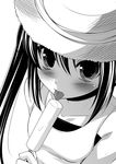  casual food greyscale hat hazuki_(etcxetc) k-on! licking monochrome nakano_azusa popsicle solo 