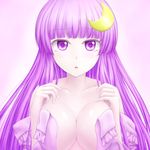  breasts crescent crescent_hair_ornament hair_ornament large_breasts long_hair patchouli_knowledge purple_eyes purple_hair solo touhou y2 