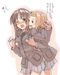  akiyama_mio blazer blush breast_grab breasts fukutarou_(enji127) grabbing groping jacket k-on! medium_breasts multiple_girls school_uniform tainaka_ritsu translated yuri 