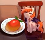  :3 bat_pony bat_wings enderselyatdark equid fan_character furniture hair hasbro hi_res mammal mango membrane_(anatomy) membranous_wings meme my_little_pony orange_hair plate red_eyes seat sitting smile table wings 