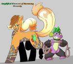  anthro applejack_(mlp) armwear clothing collar cutie_mark dragon duo earth_pony equid equine female feral friendship_is_magic hair hasbro horse lasso lava legwear male mammal my_little_pony pony ponytail smile spike_(mlp) transformation unik 