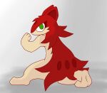  anthro female fur furry generation_2_pokemon green_eyes hi_res kifirelava kira_agayami looking_at_viewer mammal nintendo pokemon pokemon_(species) quilava red_body red_fur simple_background solo video_games 