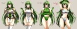  1girl :o absurdres armor arms_up blush bra breastplate breasts buruma cleavage closed_eyes commission curtain_call_challenge_(meme) dress elbow_gloves english_text erinys_(fire_emblem) fingerless_gloves fire_emblem fire_emblem:_genealogy_of_the_holy_war fire_emblem_heroes gloves green_buruma green_eyes green_gloves green_hair green_panties grey_background highres long_hair looking_at_viewer medium_breasts meme multiple_views navel official_alternate_costume panties pauldrons pegasus pegasus_knight_uniform_(fire_emblem) pixiv_request short_dress shoulder_armor simple_background smile stretching sweatdrop tank_top tearing_up thighhighs underwear undressing very_long_hair white_bra white_dress white_panties white_thighhighs yozu_(yozu0420) zettai_ryouiki 